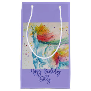 Rainbow Unicorn lilac Watercolor Girls Birthday Small Gift Bag