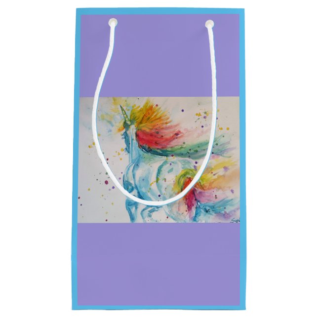 Rainbow Unicorn lilac Watercolour Gift Bag (Front)