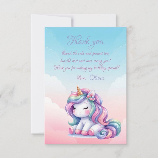 Rainbow Unicorn Magic Moment Girl Birthday Thank You Card (Front)