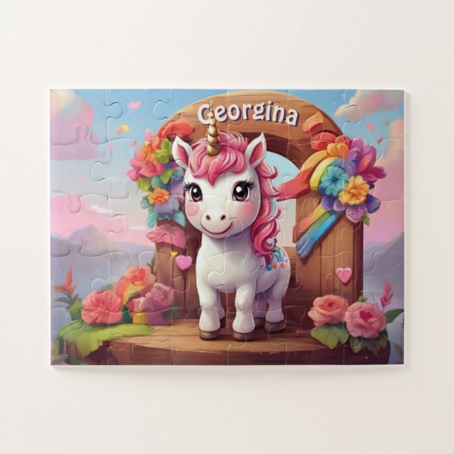 Rainbow Unicorn Magic Personalised Jigsaw Puzzle (Horizontal)