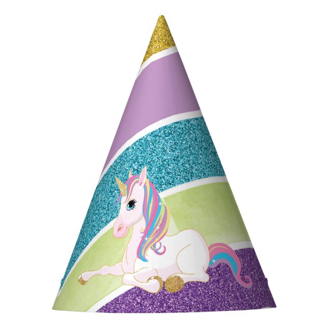 Rainbow Unicorn Magical Birthday  Party Hat (Front)