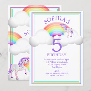 Rainbow Unicorn Magical  Cute  Birthday Invitation
