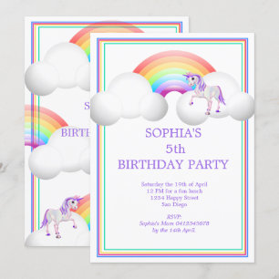 Rainbow Unicorn Magical  Cute  Birthday Invitation