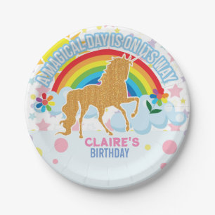 Rainbow Unicorn Magical Girls Birthday Party Decor Paper Plate