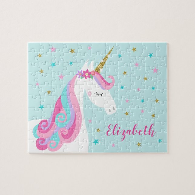 Rainbow Unicorn Magical Glitter Aqua Jigsaw Puzzle (Horizontal)