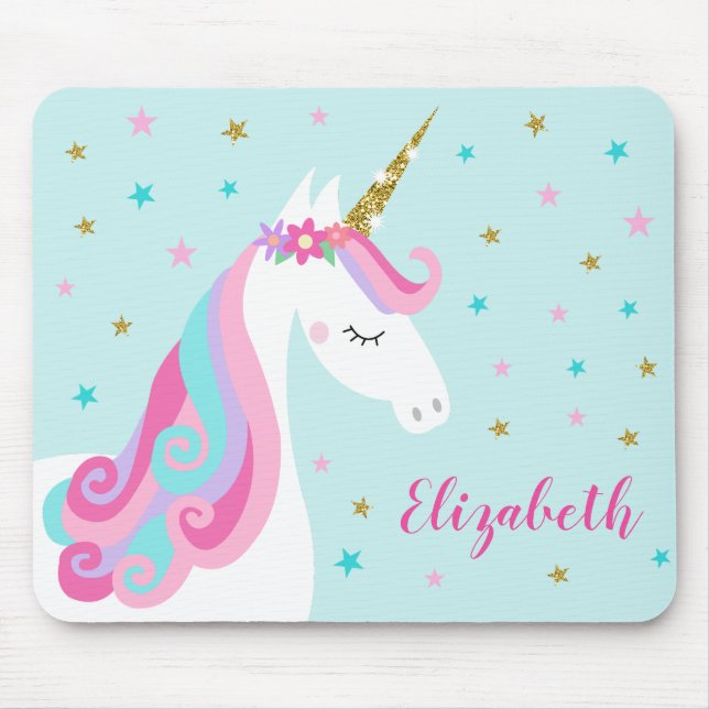 Rainbow Unicorn Magical Glitter Aqua Mouse Mat (Front)