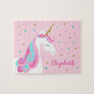 Rainbow Unicorn Magical Glitter Pink Jigsaw Puzzle