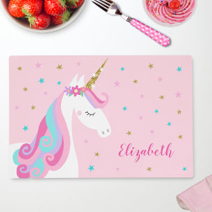 Rainbow Unicorn Magical Glitter Pink Laminated Place Mat