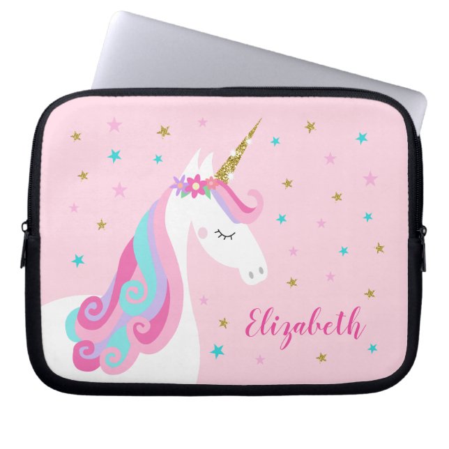 Rainbow Unicorn Magical Glitter Pink Laptop Sleeve (Front)