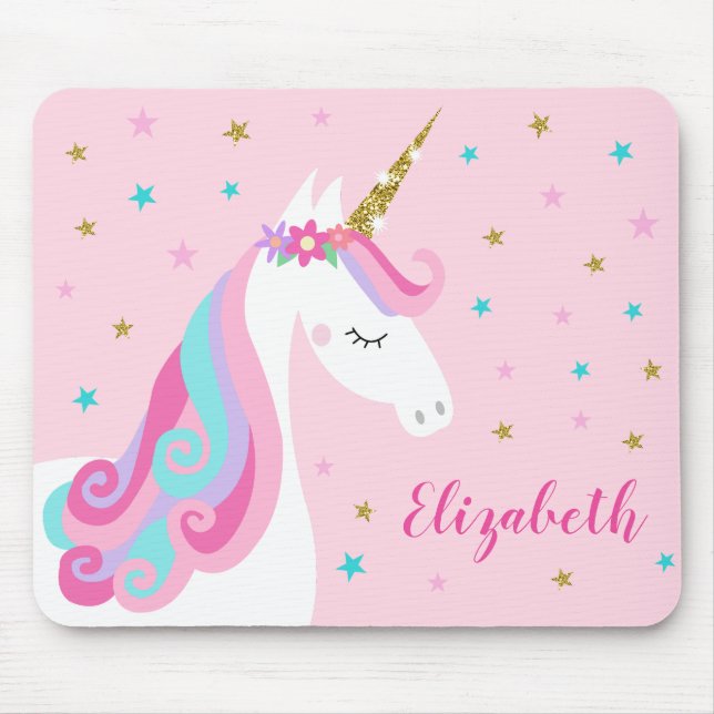 Rainbow Unicorn Magical Glitter Pink Mouse Mat (Front)