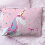 Rainbow Unicorn Magical Glitter Pink Pillowcase<br><div class="desc">This pillow case features a cute whimsical rainbow unicorn designs with stars and faux gold glitter on a pastel pink background. Personalise it with a name.</div>