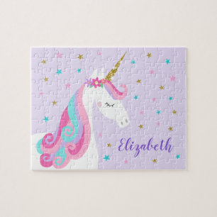 Rainbow Unicorn Magical Glitter Purple Jigsaw Puzzle