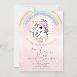 Rainbow Unicorn Magical Gold Pink Birthday Card