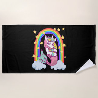 Rainbow unicorn mermaid girl beach towel