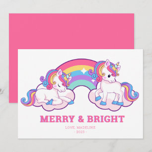 Rainbow Unicorn Merry and Bright Christmas Holiday Card