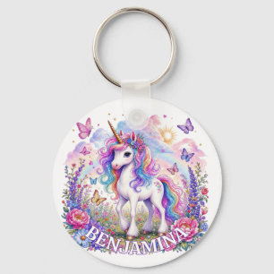 Rainbow Unicorn Name Charm Magical Pastel Fantasy  Key Ring