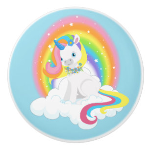 Rainbow Unicorn on a Cloud Ceramic Knob