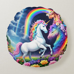 Rainbow Unicorn One Round Cushion