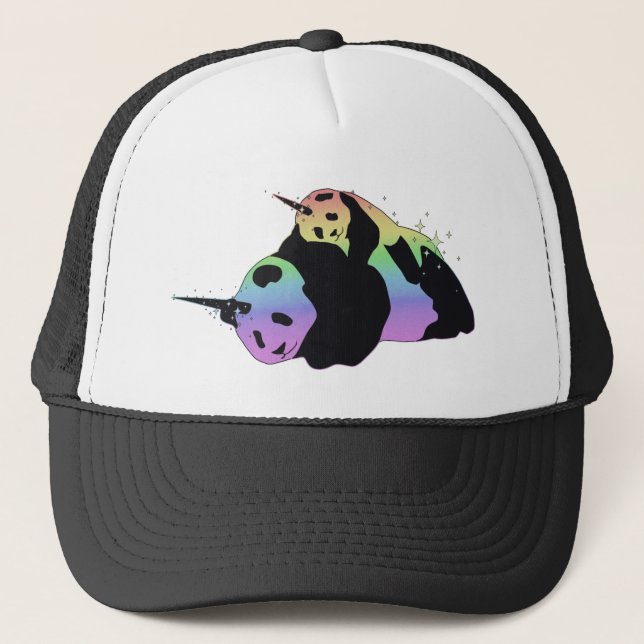 Rainbow Unicorn Pandas Magic Sparkle Cuddle Trucker Hat (Front)