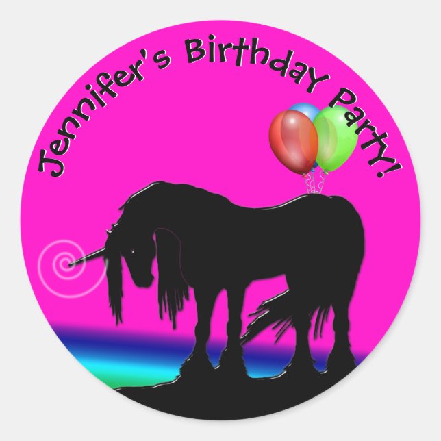 Rainbow Unicorn Party Classic Round Sticker (Front)