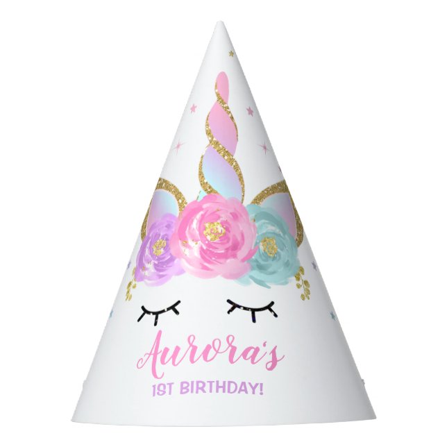 Rainbow Unicorn Party Hat Unicorn Birthday Party (Front)