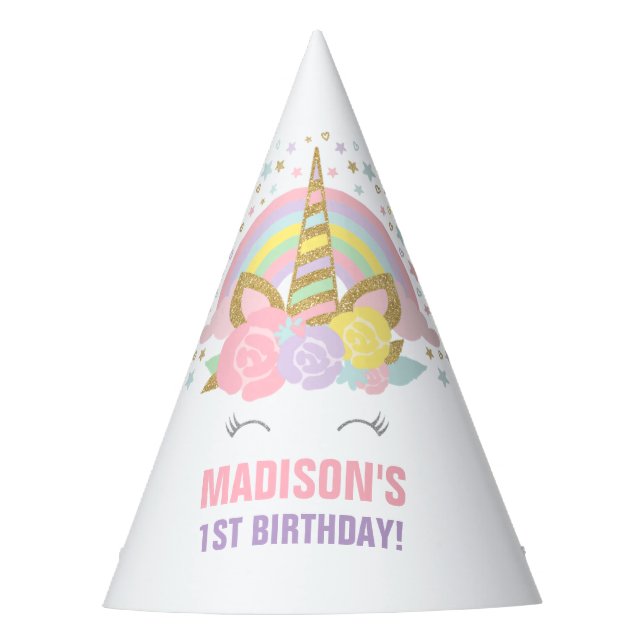 Rainbow Unicorn Party Hat Unicorn Birthday Party (Front)