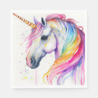Rainbow Unicorn Party Plate Watercolor Design Napkin