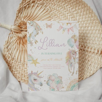 Rainbow Unicorn Pastel Birthday Invitation
