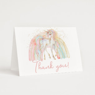 Rainbow Unicorn Pastel Birthday or Baby Shower Thank You Card