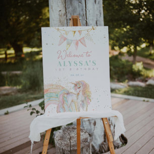 Rainbow Unicorn Pastel Birthday Party Welcome Poster