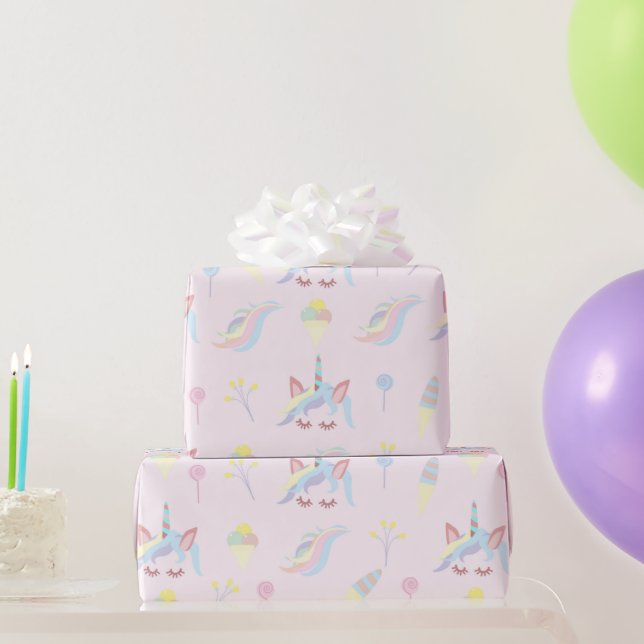 Rainbow Unicorn Pastel Cute Wrapping Paper (Party Gifts)