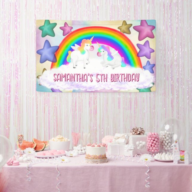 Rainbow Unicorn Pastel Pink Birthday Banner (Party)