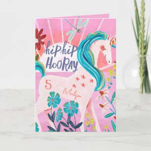 Rainbow Unicorn Personalised Age Pink Birthday Card
