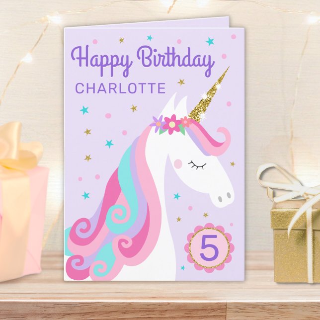 Rainbow Unicorn Personalised Age Purple Birthday Card (Creator Uploaded)