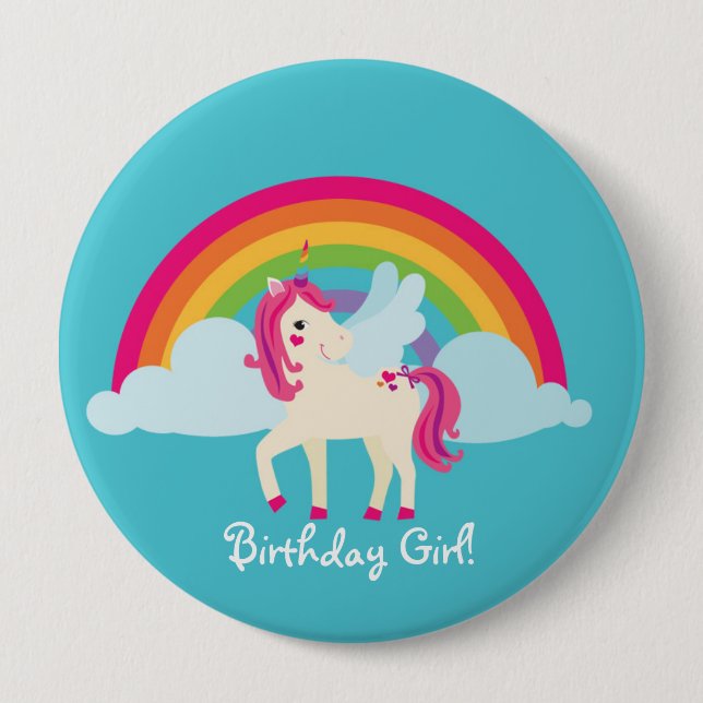 Rainbow Unicorn Personalised Birthday Button (Front)