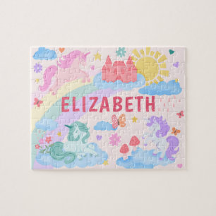 Rainbow Unicorn Personalised Kids Name  Jigsaw Puzzle