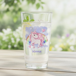 Rainbow Unicorn Personalised Name Glass