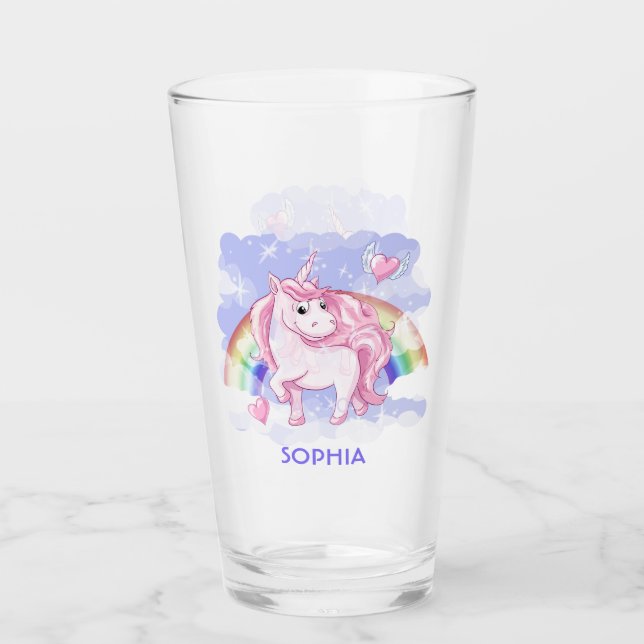 Rainbow Unicorn Personalised Name Glass (Front)