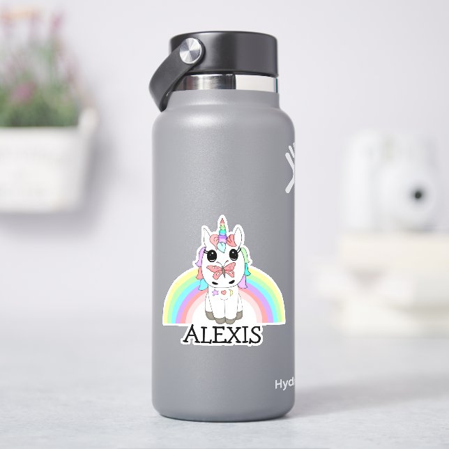Rainbow Unicorn Personalised Name Sticker (HydroFlask)