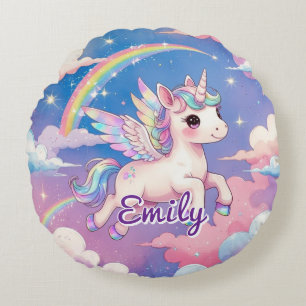 Rainbow Unicorn Personalised Round Pillow 