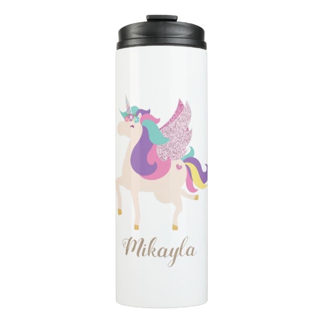 Rainbow Unicorn Personalised Thermal Tumbler (Front)