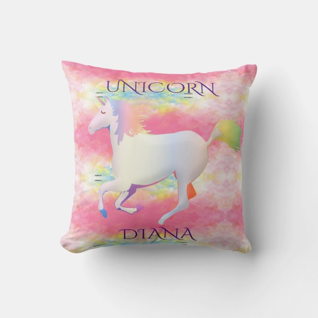 Rainbow unicorn personalised throw pillow. cushion (Front)