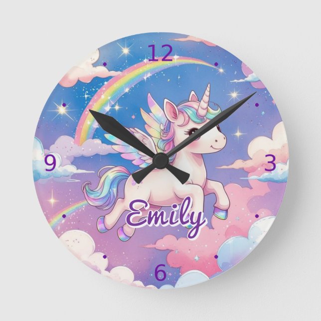 Rainbow Unicorn Personalised Wall Clock  (Front)