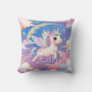Rainbow Unicorn Personalized Square Pillow