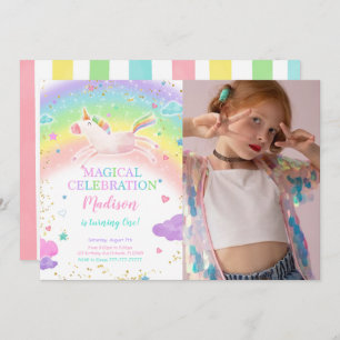 Rainbow Unicorn Photo Invitation