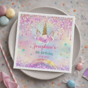 Rainbow Unicorn pink aqua birthday paper Napkin