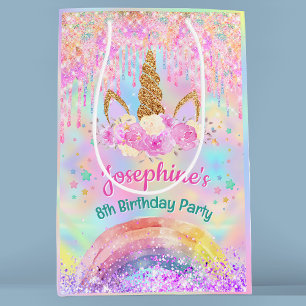 Rainbow Unicorn pink drips birthday  Medium Gift Bag