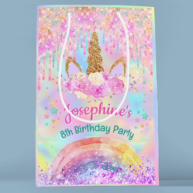 Rainbow Unicorn pink drips birthday  Medium Gift Bag (Creator Uploaded)