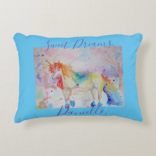 Rainbow Unicorn Pink Girls Sweet Dreams Cushion (Front)