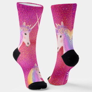 Rainbow Unicorn Pink Glitter Dream Socks
